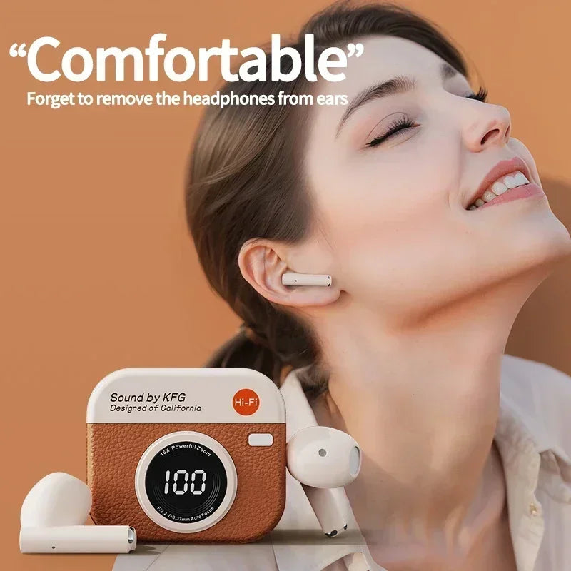 New Q86 Retro Camera Shaped Wireless Bluetooth Earphones Intelligent Noise Reduction Earbuds Sports In Ear Gaming Headphones
