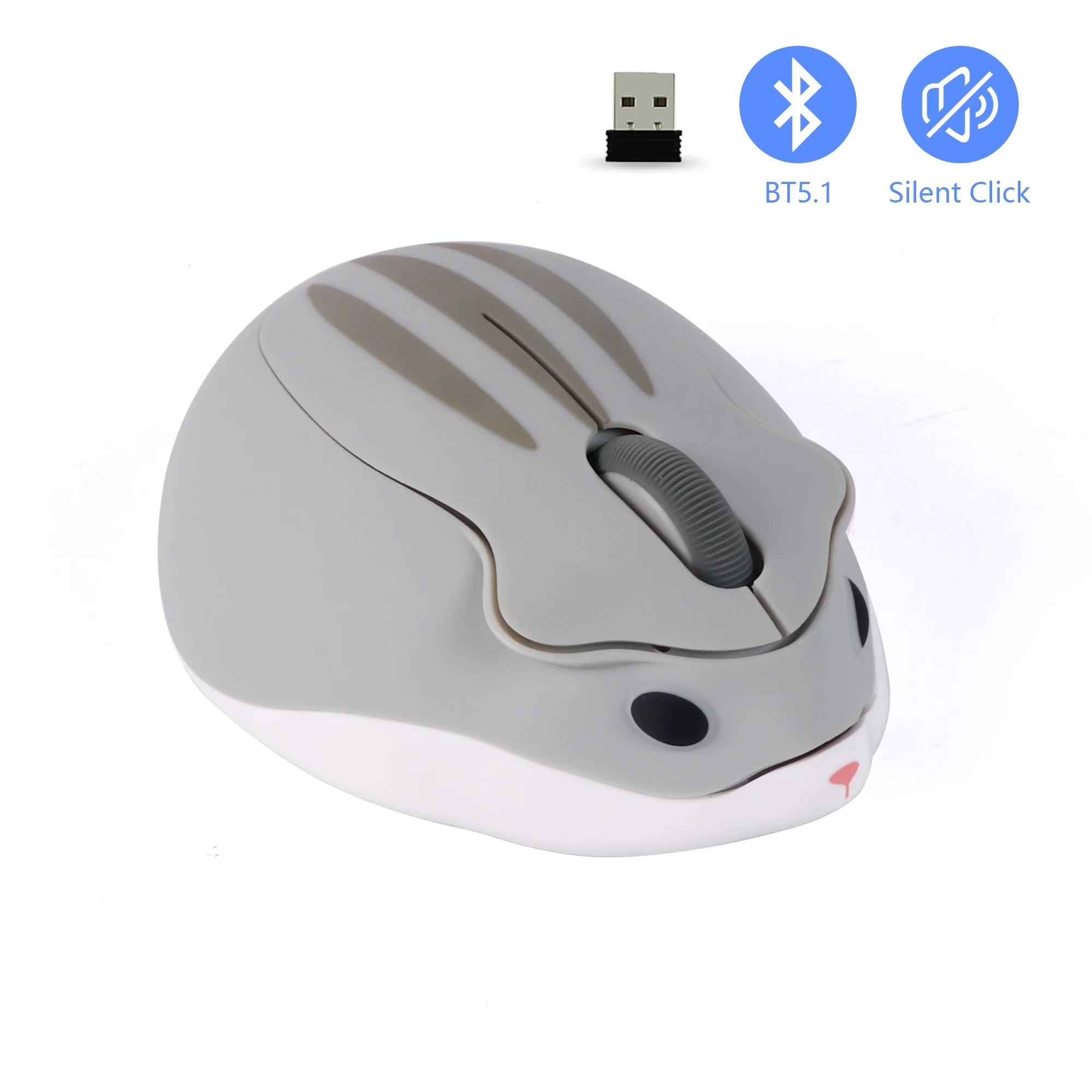 Bluetooth 2.4G Wireless Silent Mouse Cute Hamster Design Lightweight Mini Girls Mice For Laptop Computer